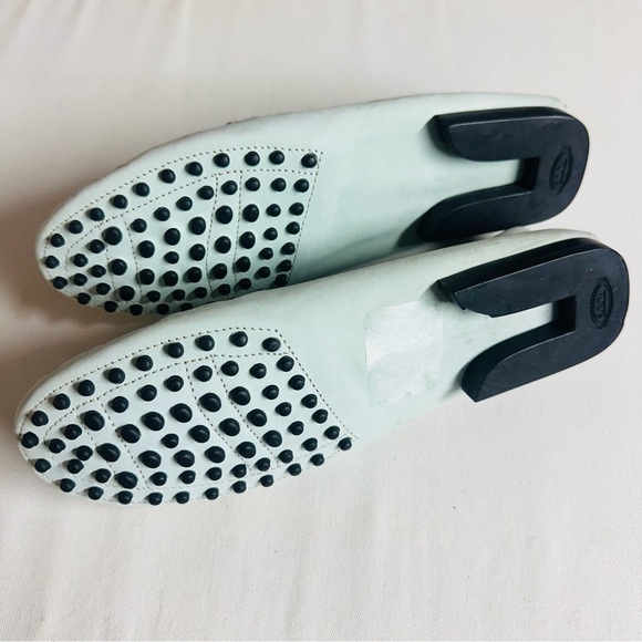 Tod's *Damaged* Gommino Leather Driving Shoes Light Mint Green Black - Picture 5 of 12